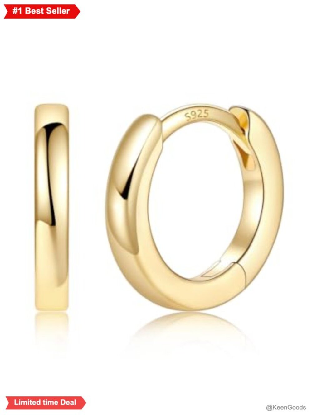 14K Gold Plated Huggie Hoop Earrings Sterling Silver Posts Small Hoops